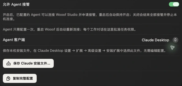 Rolin Agent and MCP settings with the Claude Desktop installation option